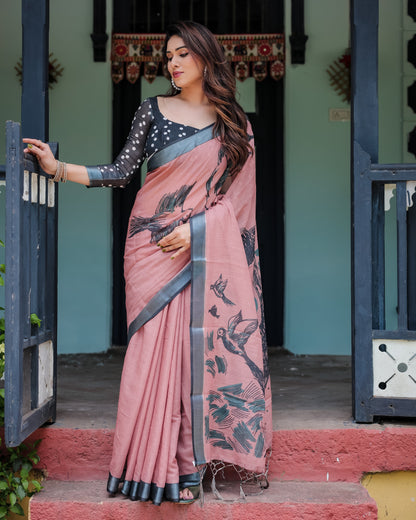 pure linen saree high quality - Tijori threads