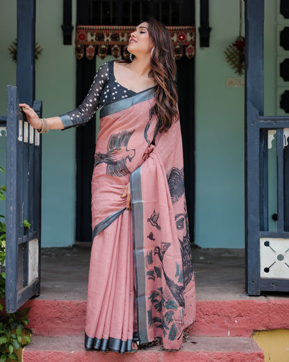 pure linen saree high quality - Tijori threads