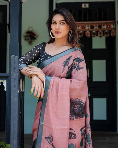 pure linen saree high quality - Tijori threads