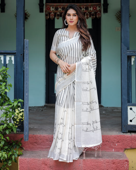 pure linen saree high quality - Tijori threads