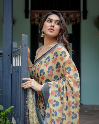 pure linen saree high quality - Tijori threads