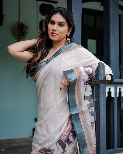 pure linen saree high quality - Tijori threads