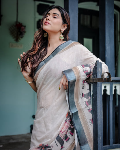 pure linen saree high quality - Tijori threads