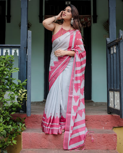 pure linen saree high quality - Tijori threads