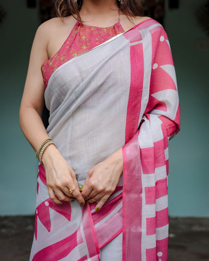 pure linen saree high quality - Tijori threads