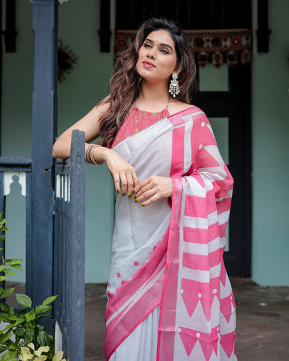 pure linen saree high quality - Tijori threads