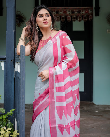 pure linen saree high quality - Tijori threads