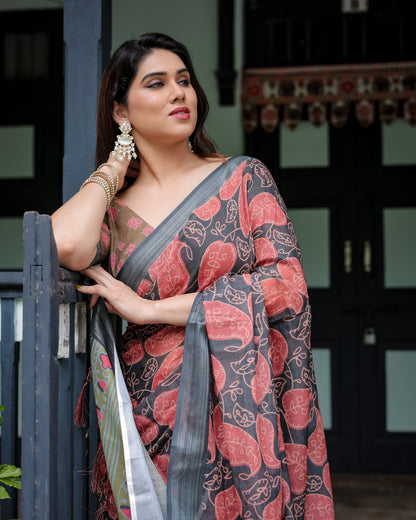 pure linen saree high quality - Tijori threads