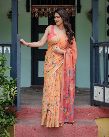 pure linen saree high quality - Tijori threads