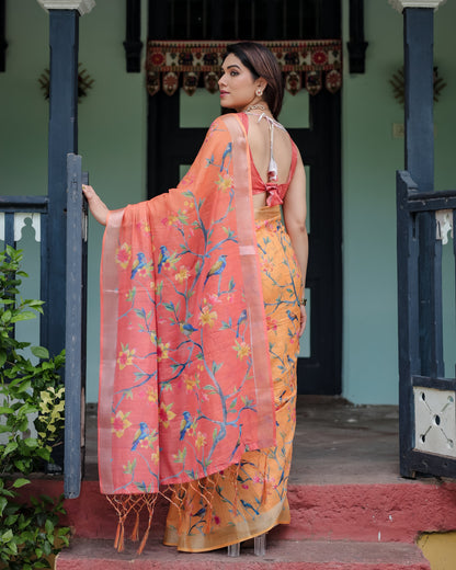 pure linen saree high quality - Tijori threads