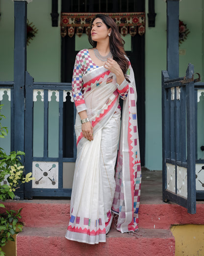 pure linen saree high quality - Tijori threads