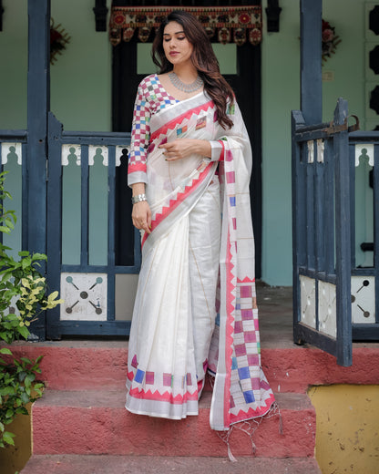 pure linen saree high quality - Tijori threads