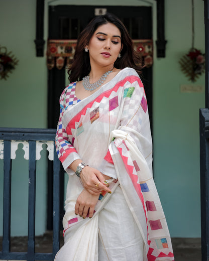 pure linen saree high quality - Tijori threads