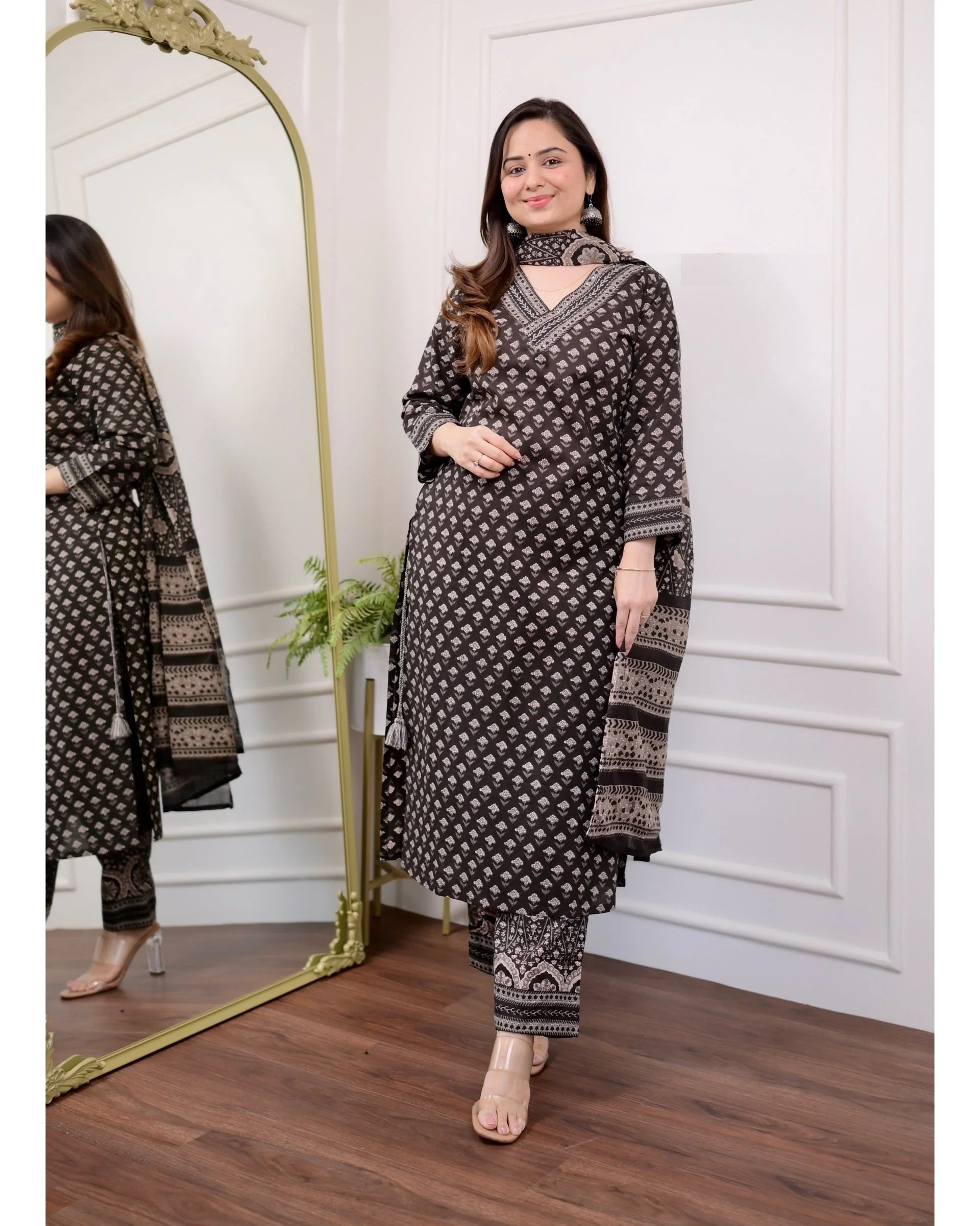 Black Embroidered Viscose Rayon Kurta Set with Pant & Dupatta for Women