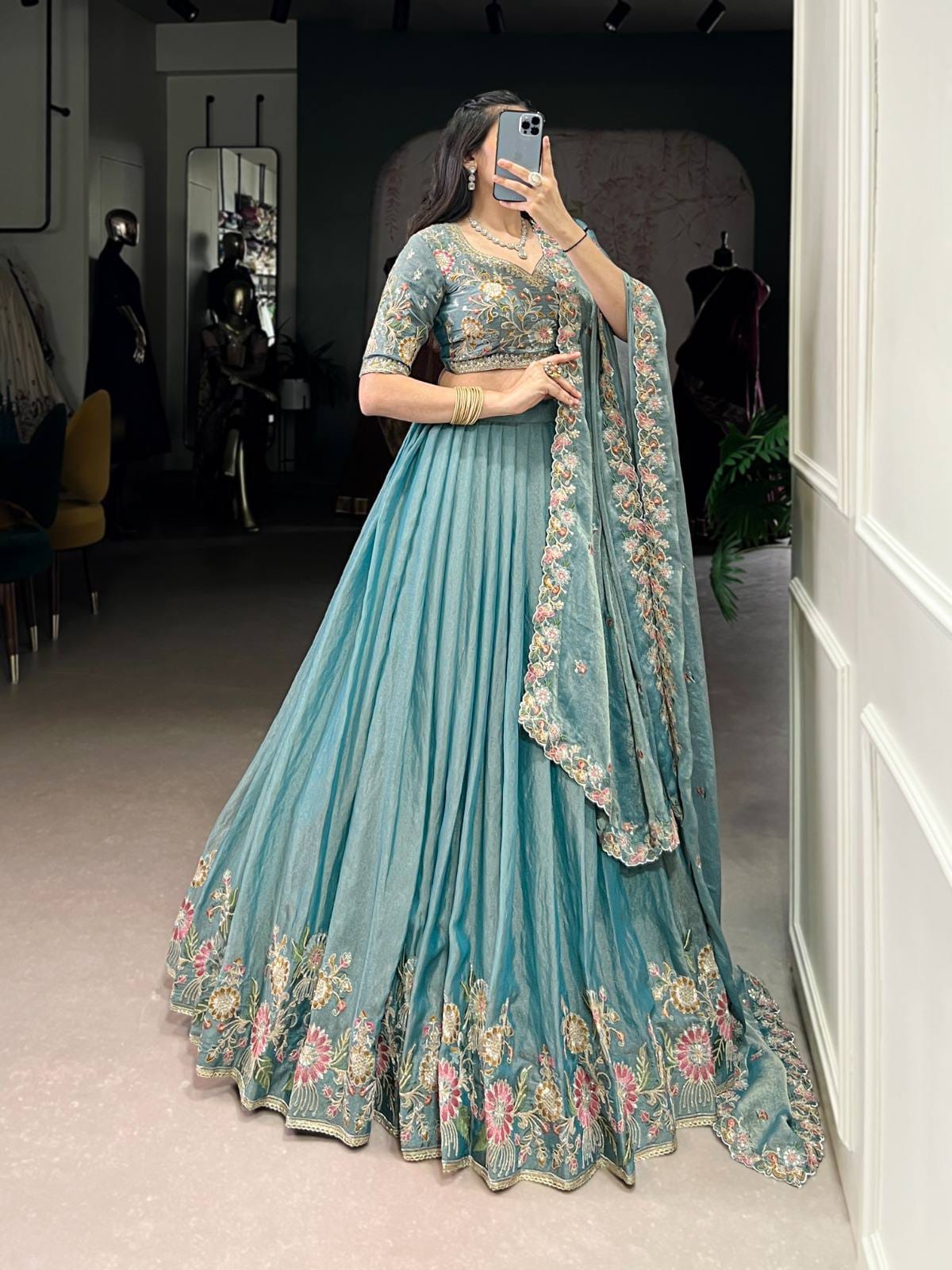 Pastel Floral Zari Lehenga Choli with Embroidered Dupatta – Wedding Wear 2025