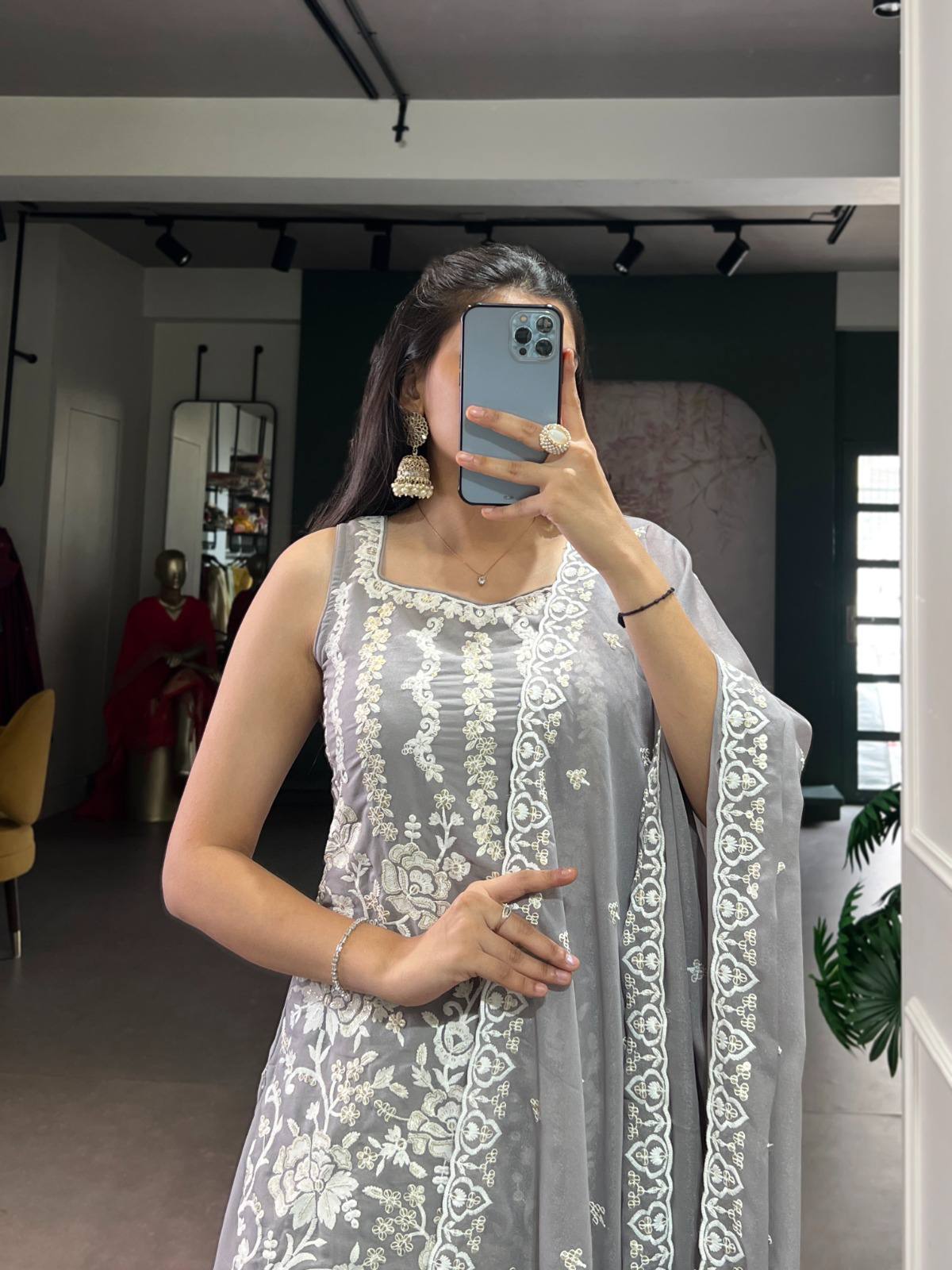 Star Georgette Dupatta with Thread & Sequins Work