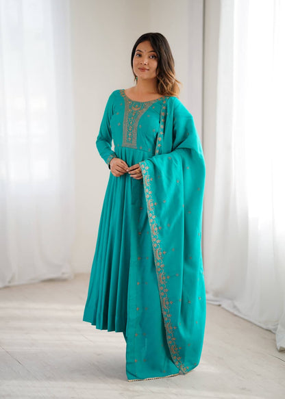 Designer anarkali gown with churidar sleeves