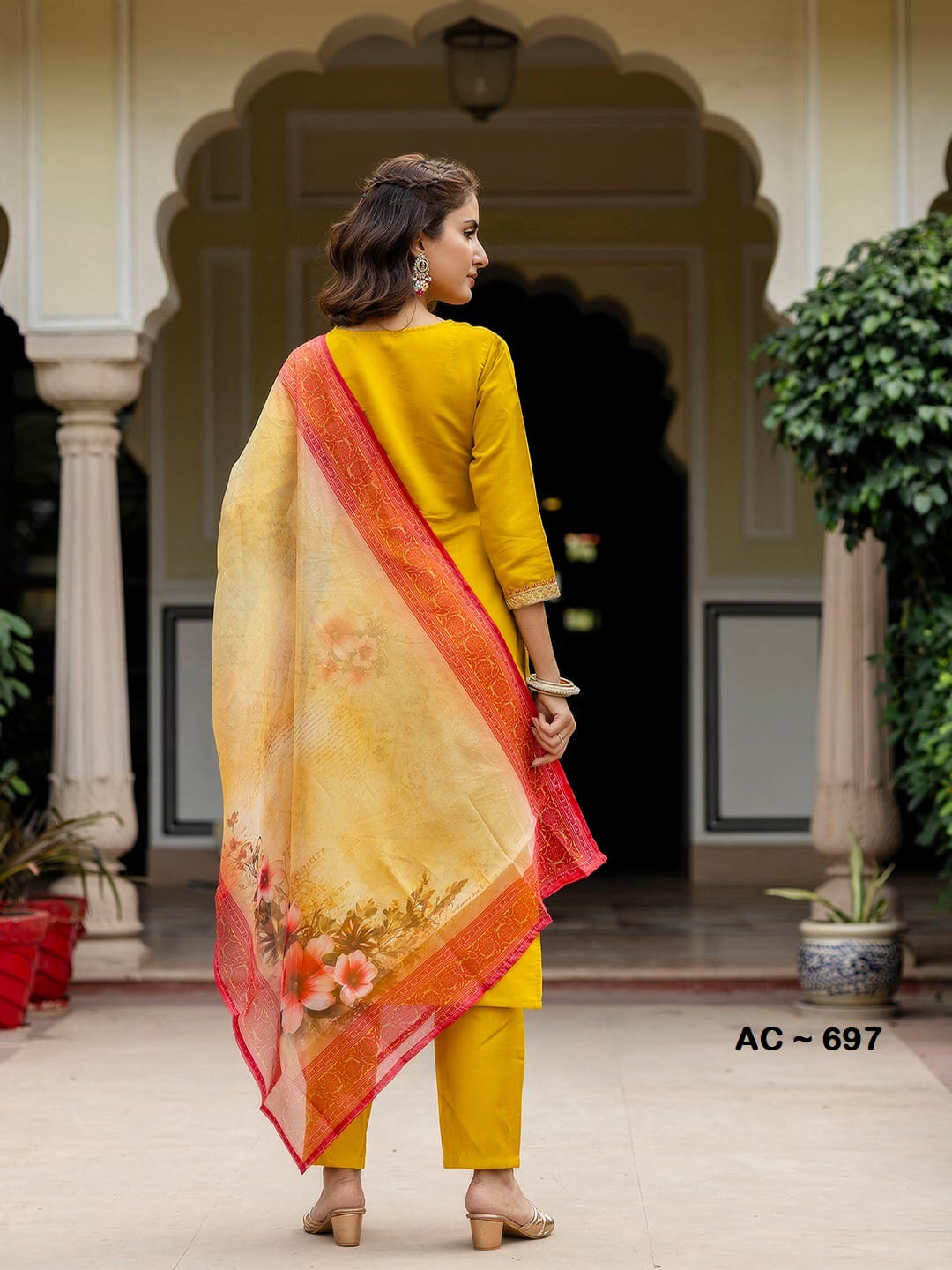 Elegant Festive Kurti Pant Set – Yellow Mustard Color