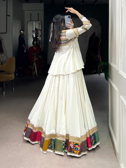 White Rayon Navratri Lehenga with Gota Patti Lace Touch-Up