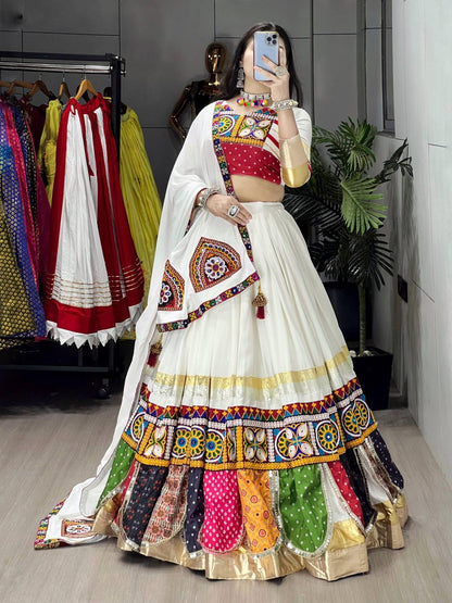 Premium White Navratri Chaniya Choli with Kutchi Work