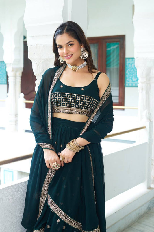 Georgette embroidered lehenga choli with sequins and dupatta