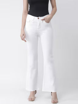 Women’s White Wide-Leg Mid-Rise Jeans – Clean Look, No Fade