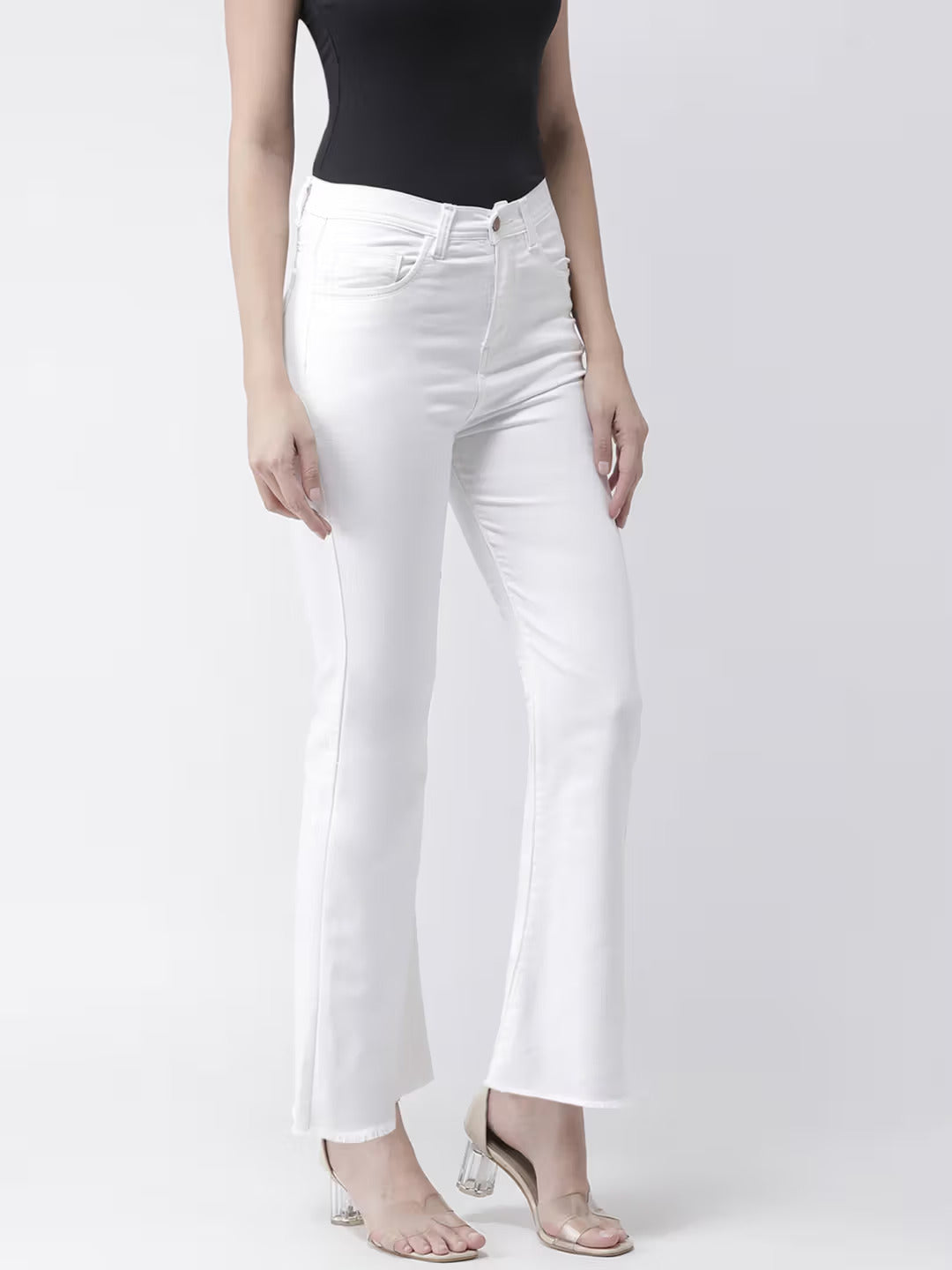 Women’s White Wide-Leg Mid-Rise Jeans – Clean Look, No Fade