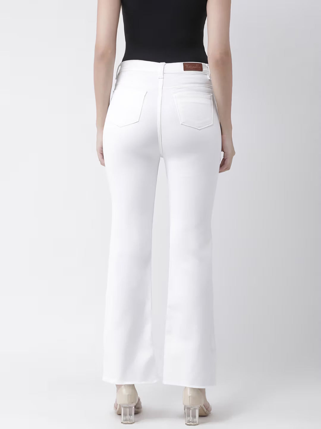 Women’s White Wide-Leg Mid-Rise Jeans – Clean Look, No Fade