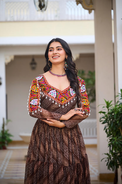 9 Meter Flair Faux Georgette Gown for Garba Nights