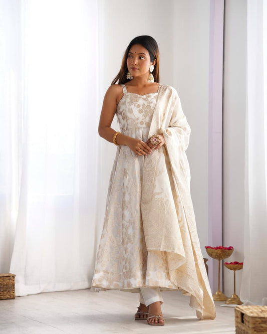 banarasi jacquard anarkali gown