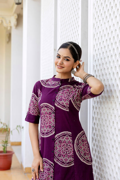 Abstract Printed Cotton Kurti Set for Summer Fashion