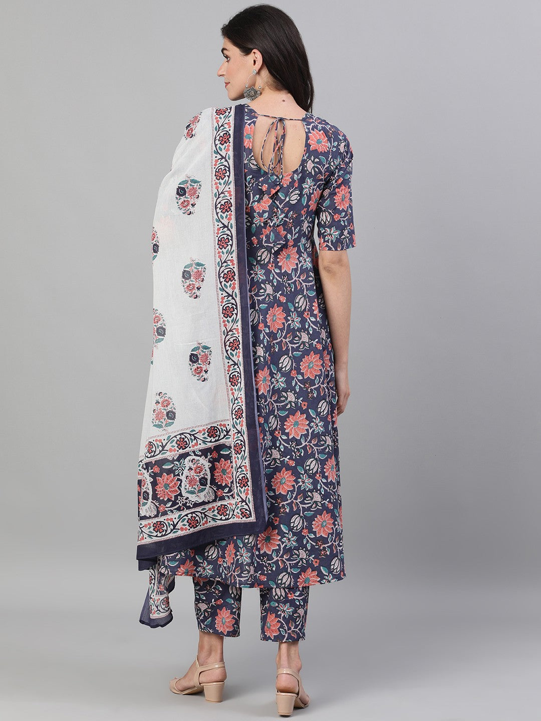 Blue Floral Printed Viscose Rayon Kurta Set with Dupatta – Ethnic Wear for Women