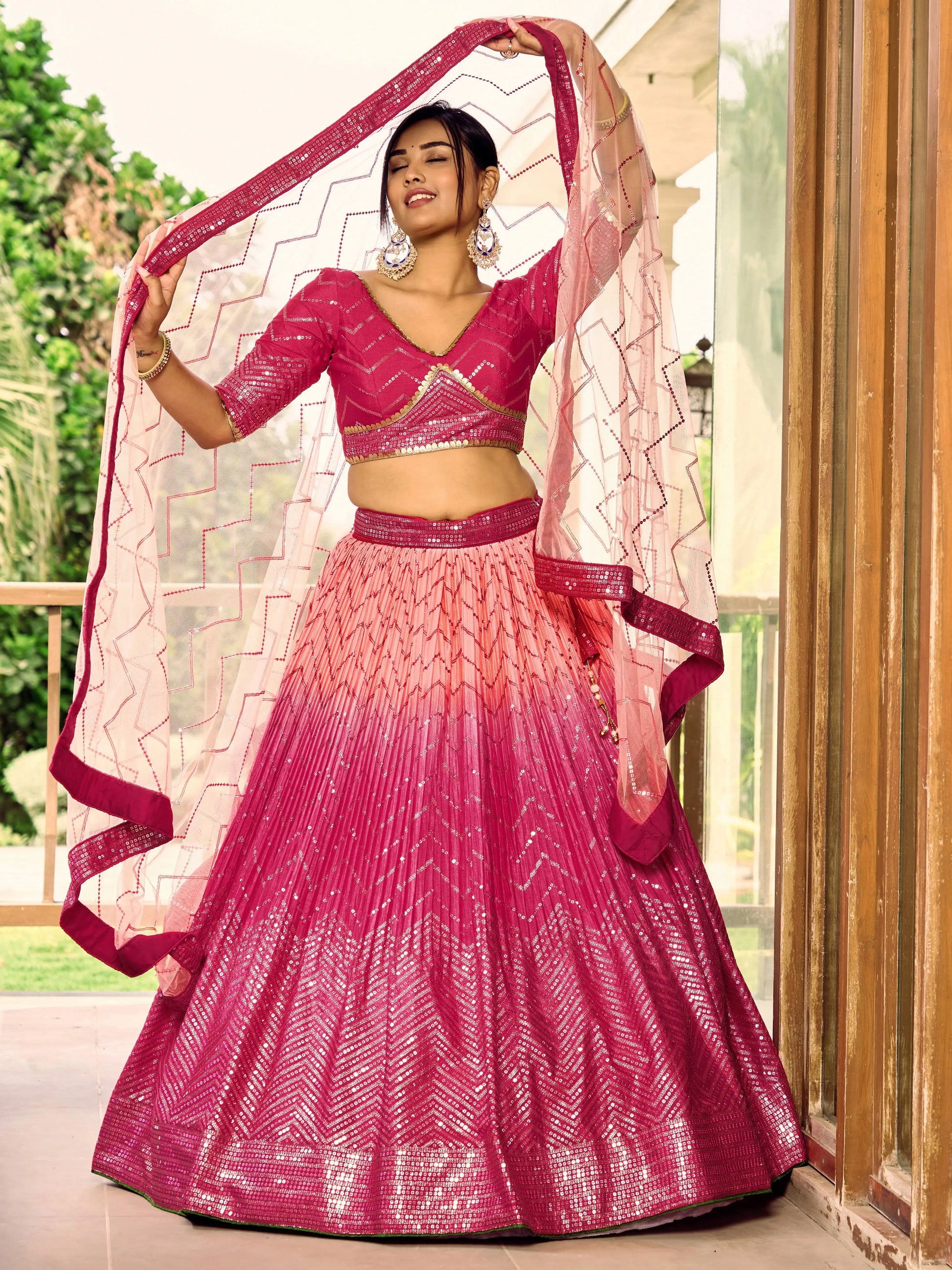 Chinon Lehenga Choli with Sequins & Embroidery – Soft Net Dupatta Tijori Threads