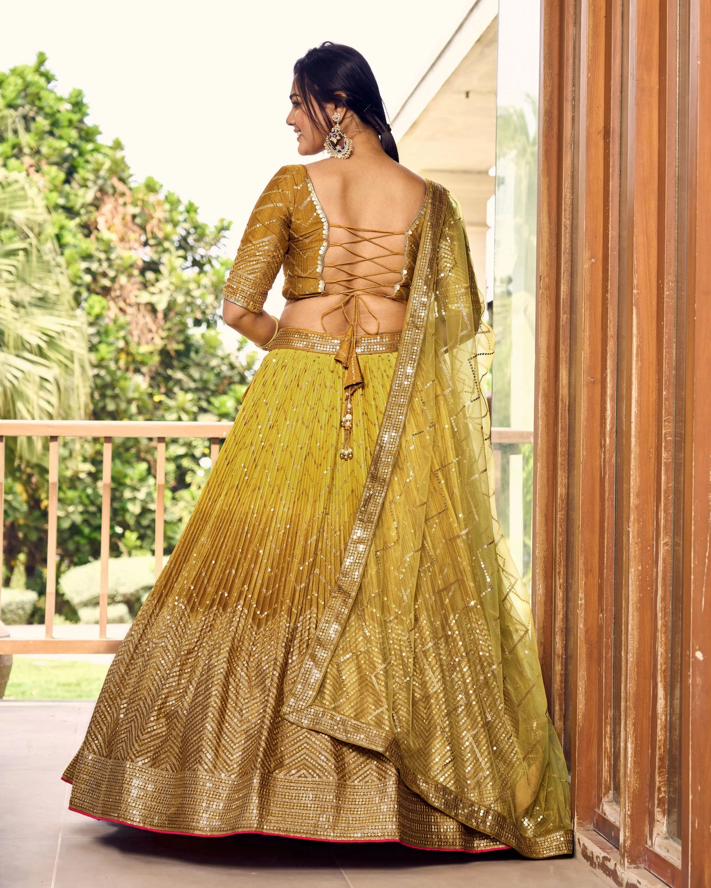 Chinon Lehenga Choli with Sequins & Embroidery – Soft Net Dupatta Tijori Threads