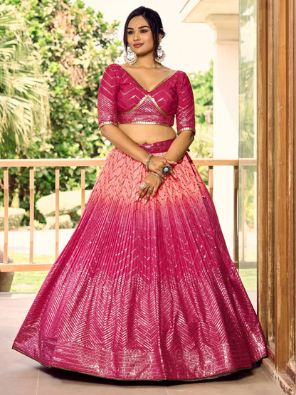 Chinon Lehenga Choli with Sequins & Embroidery – Soft Net Dupatta Tijori Threads