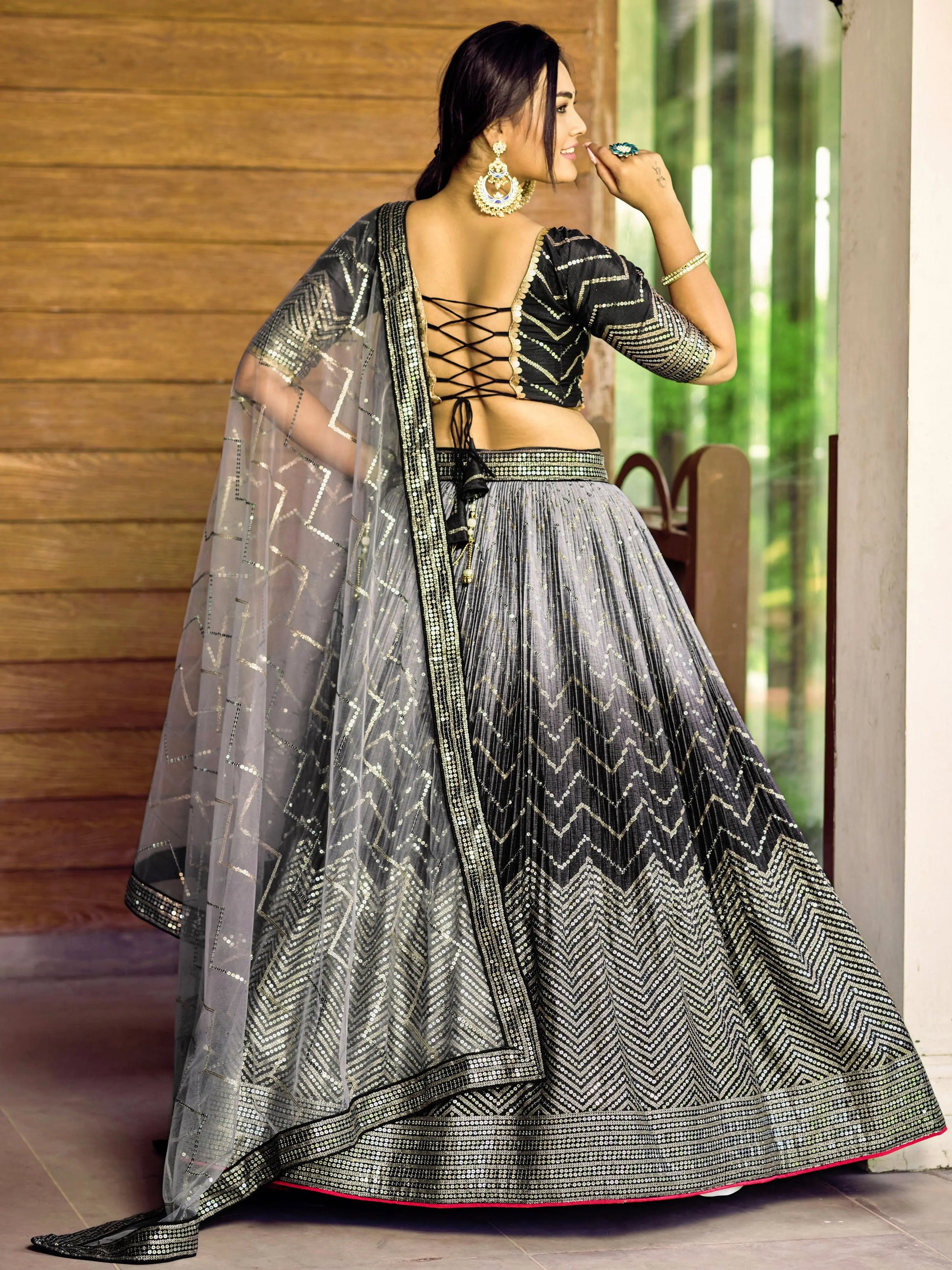 Chinon Lehenga Choli with Sequins & Embroidery – Soft Net Dupatta Tijori Threads