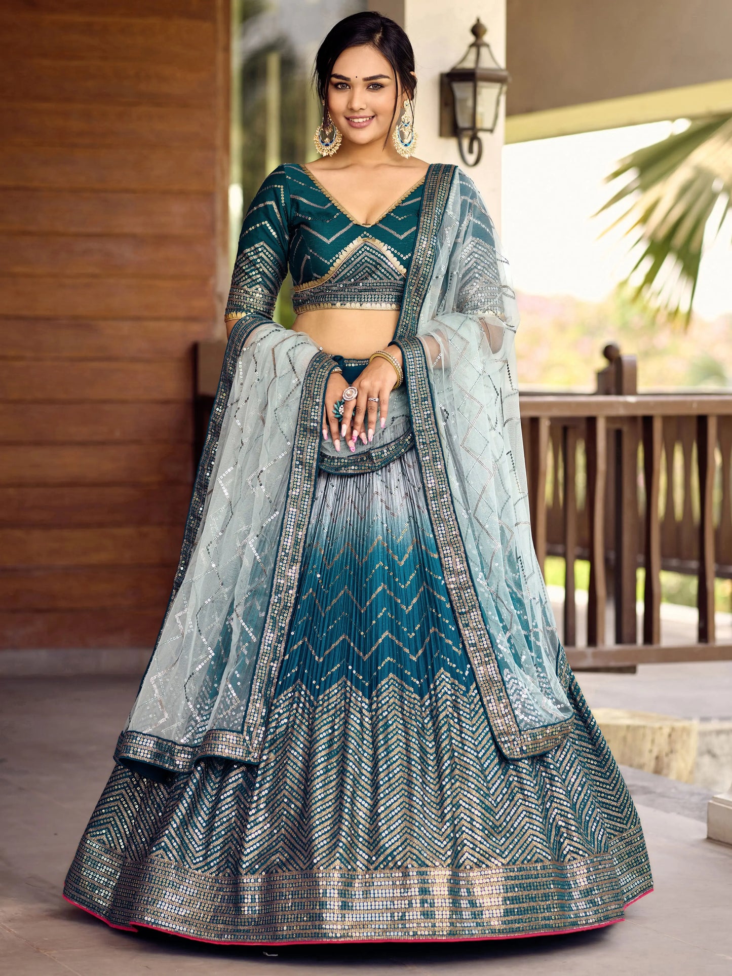 Chinon Lehenga Choli with Sequins & Embroidery – Soft Net Dupatta Tijori Threads