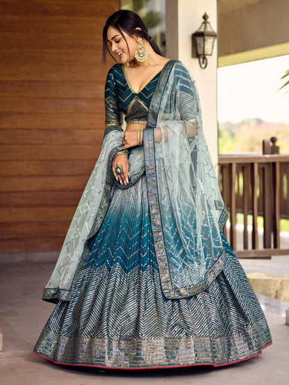 Chinon Lehenga Choli with Sequins & Embroidery – Soft Net Dupatta Tijori Threads