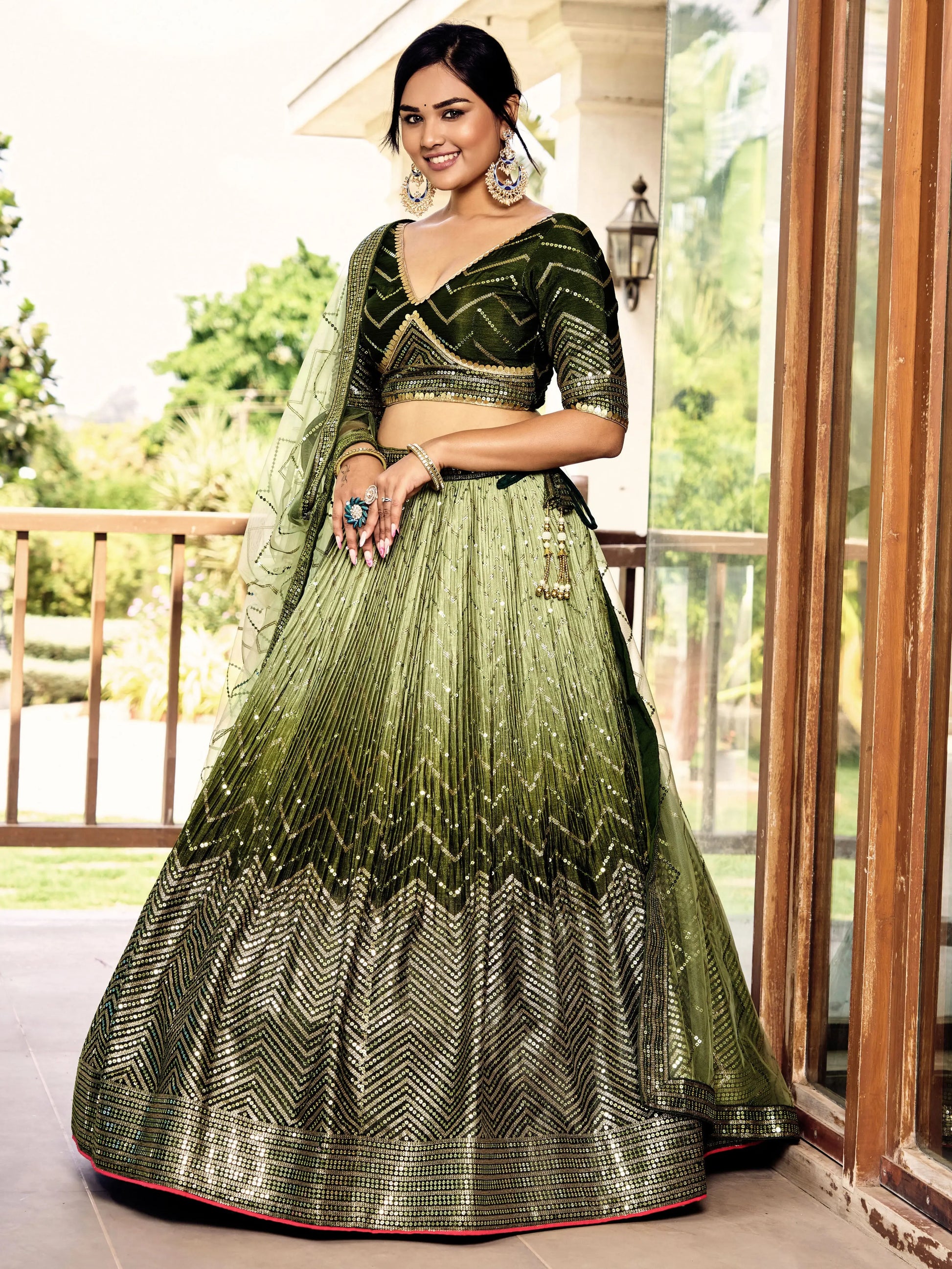 Chinon Lehenga Choli with Sequins & Embroidery – Soft Net Dupatta Tijori Threads