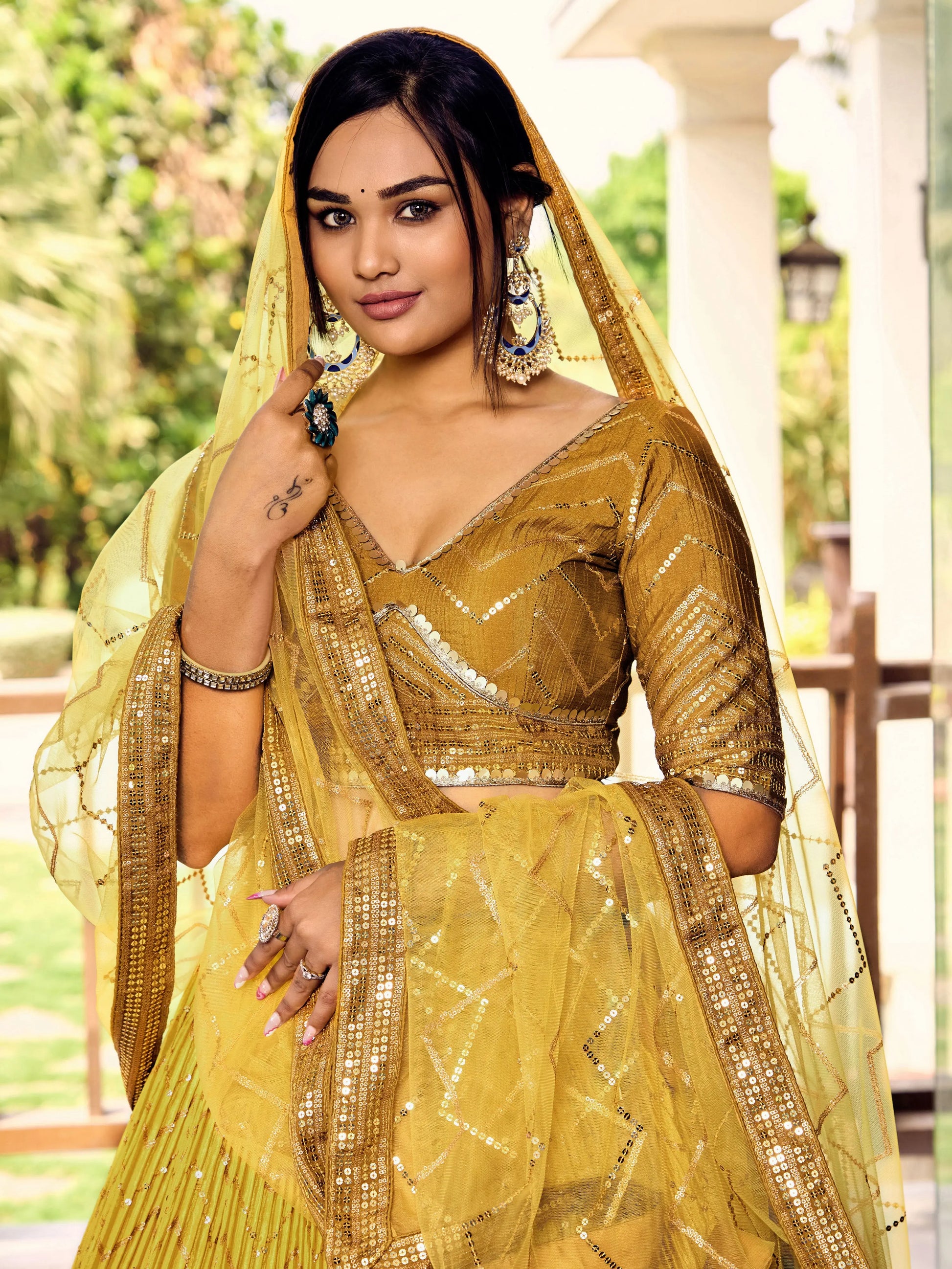 Chinon Lehenga Choli with Sequins & Embroidery – Soft Net Dupatta Tijori Threads