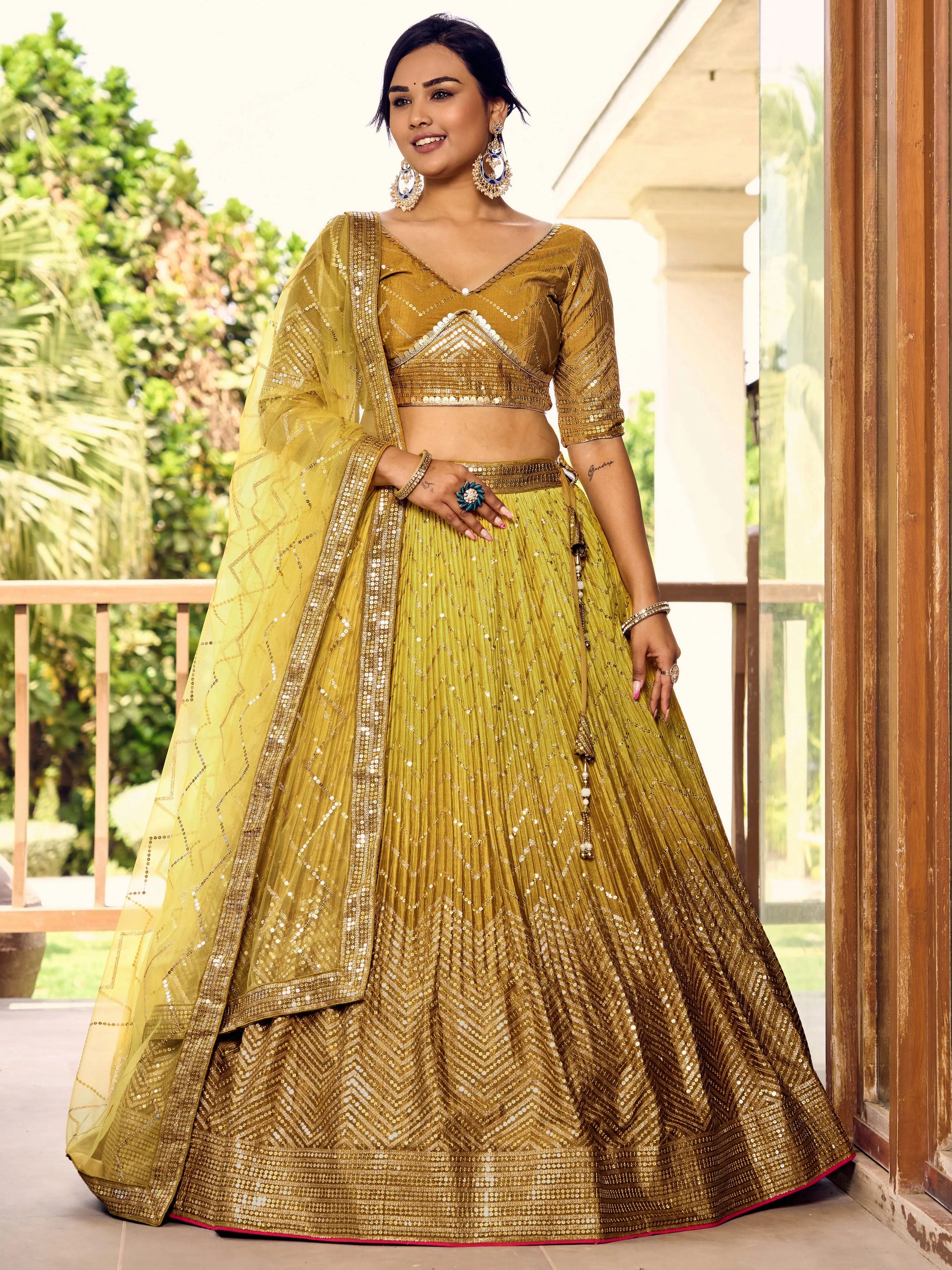 Chinon Lehenga Choli with Sequins & Embroidery – Soft Net Dupatta Tijori Threads