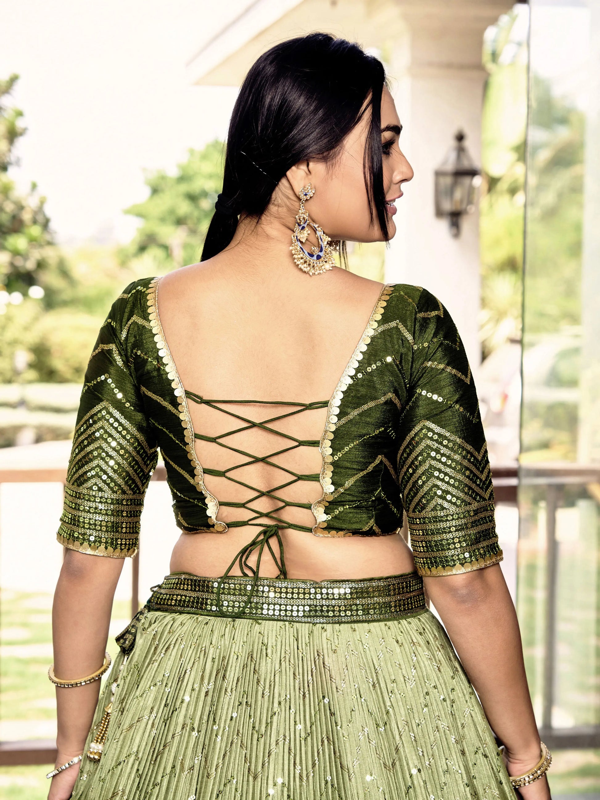 Chinon Lehenga Choli with Sequins & Embroidery – Soft Net Dupatta Tijori Threads