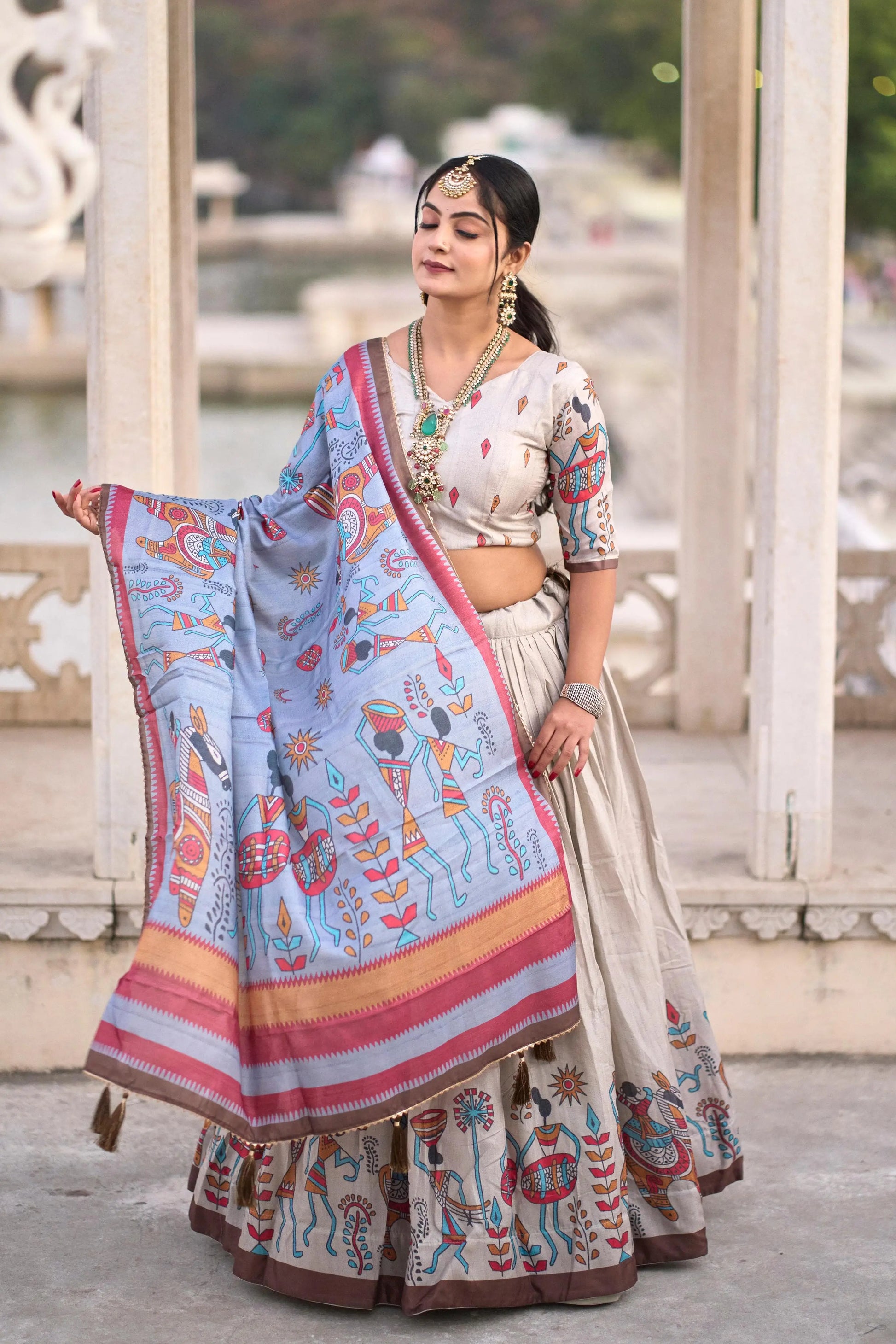 Elegant Georgette Frill Lehenga with Embroidered Dupatta Tijori Threads