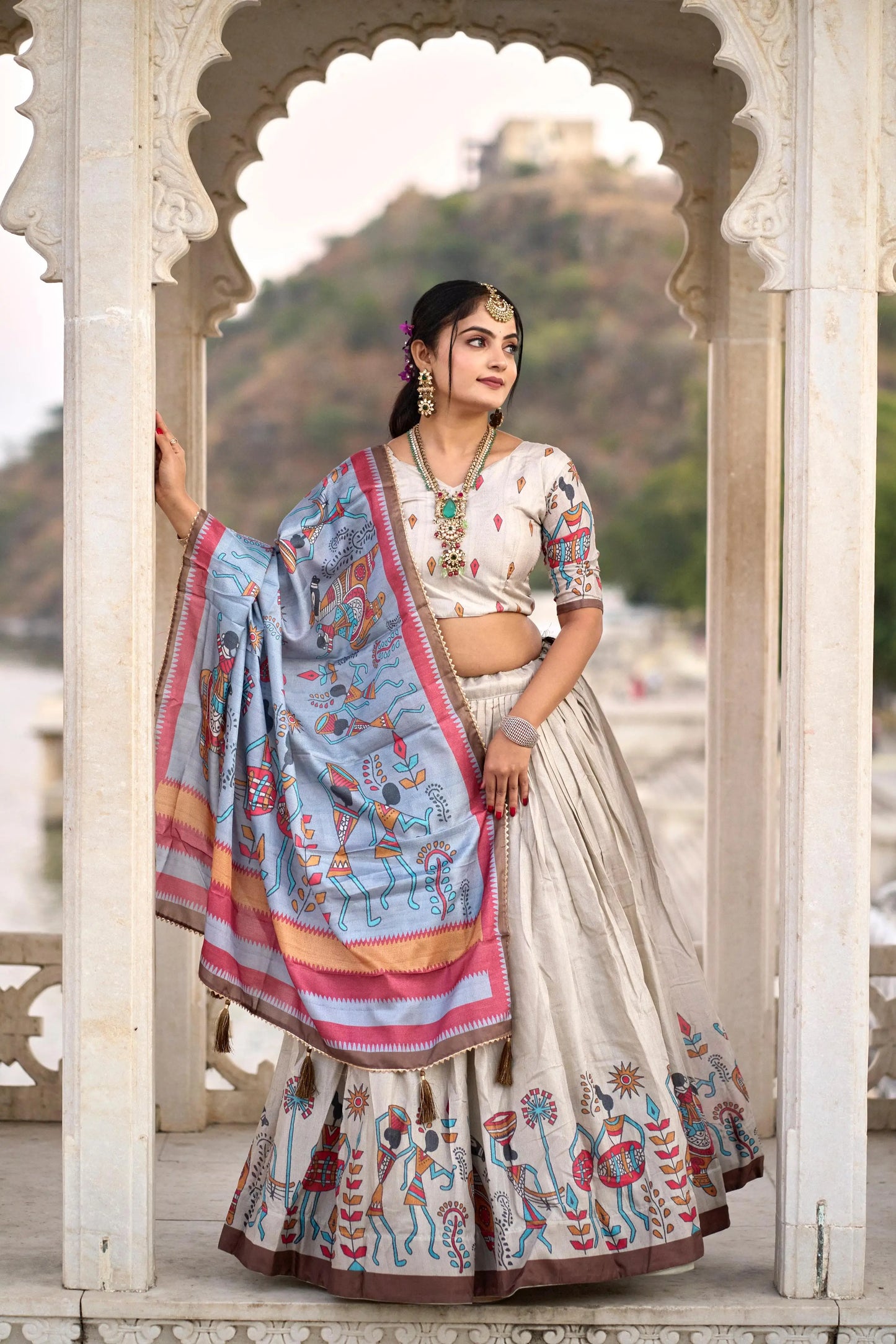 Elegant Georgette Frill Lehenga with Embroidered Dupatta Tijori Threads