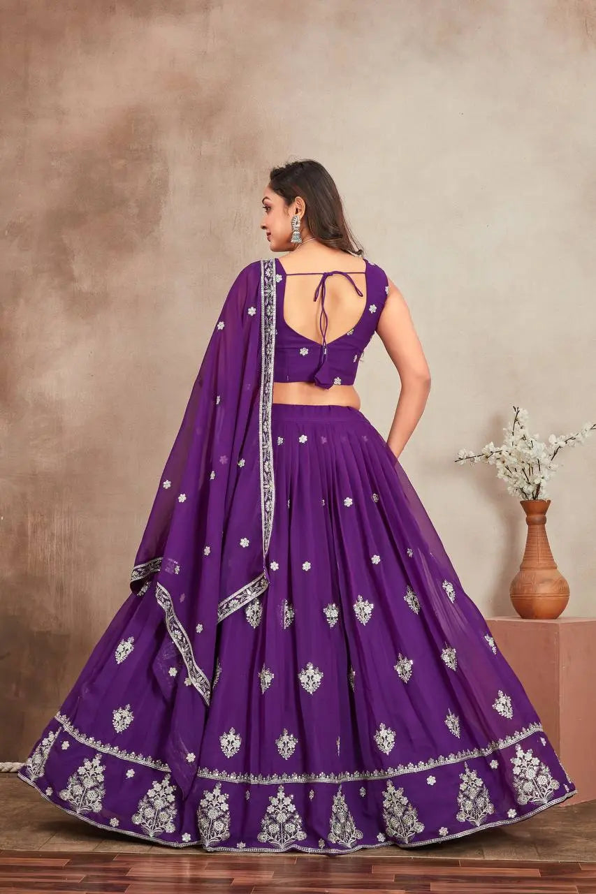 Elegant Purple Perl Lehenga with Dupatta – Heavy Georgette Tijori Threads