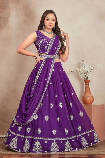 Elegant Purple Perl Lehenga with Dupatta – Heavy Georgette Tijori Threads
