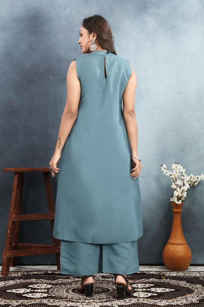 Full view of the Roman Silk Kurti Pair showcasing its elegant design and comfort.