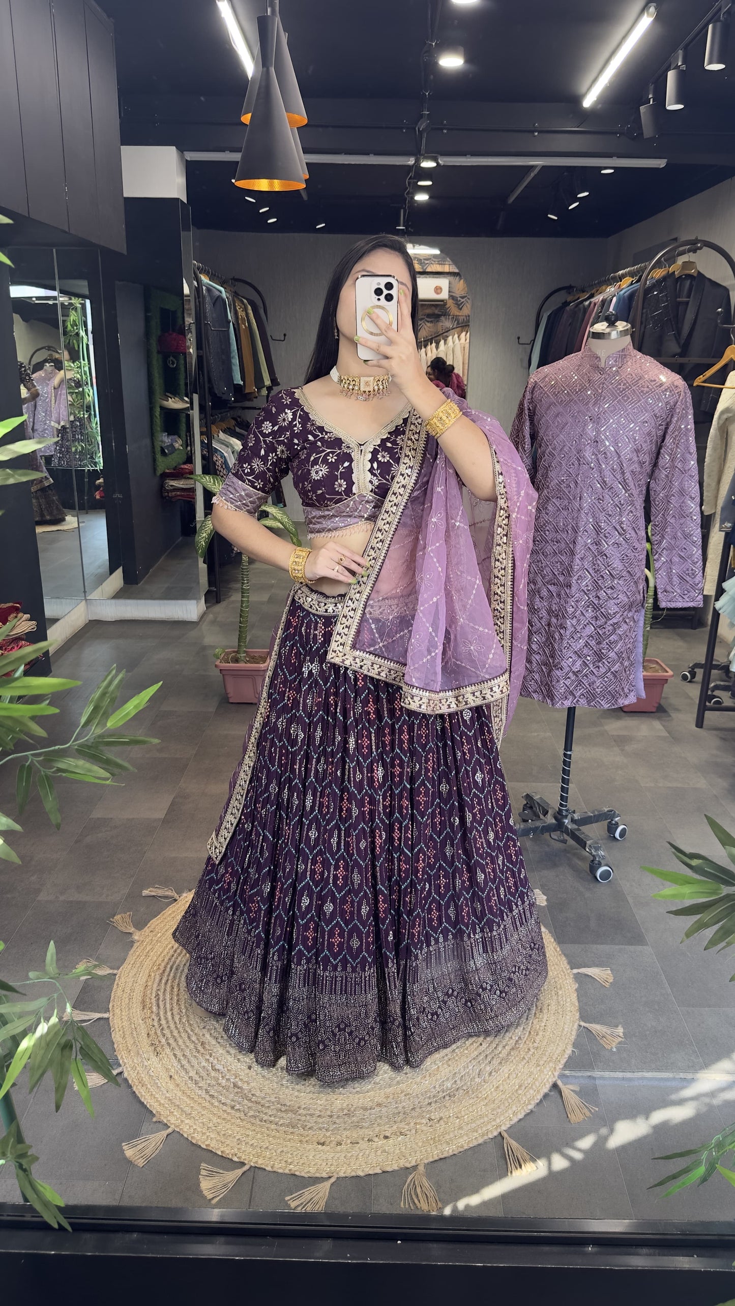 Stitched Lehenga with Unstitched Blouse and Embroidered Dupatta – Lavender Love Collection