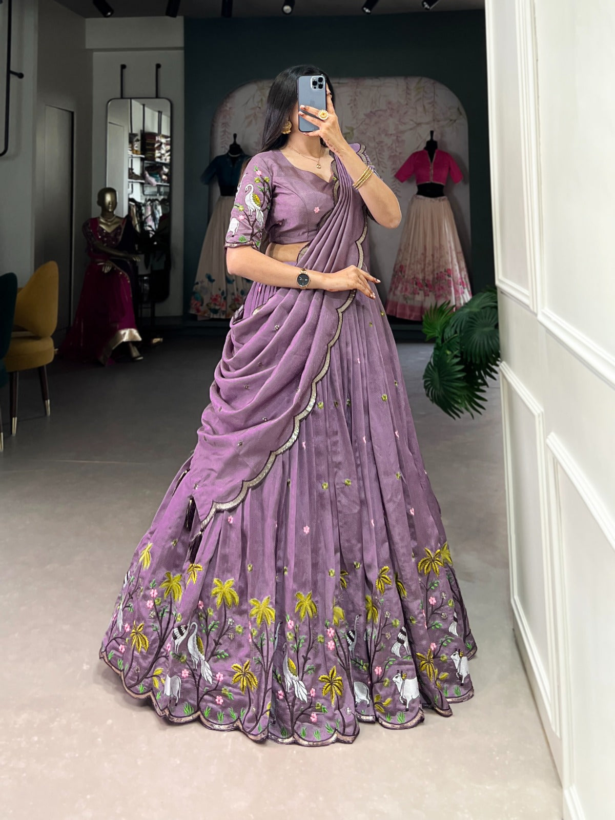 Lavender Bridesmaid Glow Lehenga Set with Sequins and Thread Embroidery – Full View