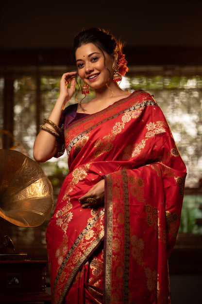 Soft Banarasi Silk Saree with Matching Contrast Blouse Piece – KRITIKA Collection